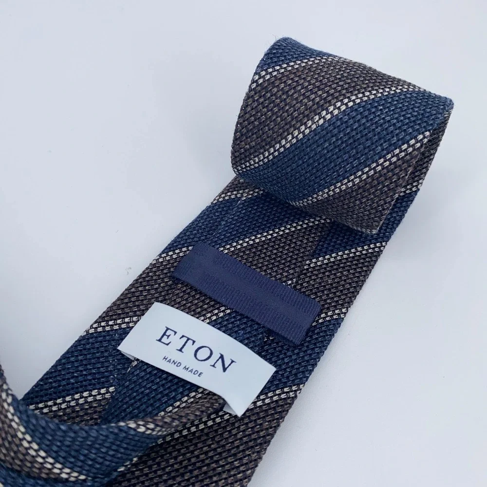 Eton Tie Mens One Size Multi Striped Linen Classic Luxury Necktie Made in Italy